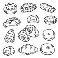 Set of hand drawn bread cake line doodle kitchen or bakery decoration vector