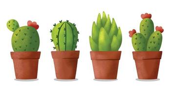 cactus in a pot illustration with grain effect flat botanical natural aesthetic element vector