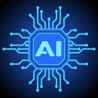 Artificial intelligence symbol vector illustration. Glowing blue chipset for artificial intelligence illustration. Chip icon for graphic resource of technology, futuristic, computer, cyber and science