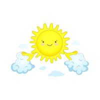 Sweet sunshine spreads the clouds with his hands. The concept of solving all problems. vector