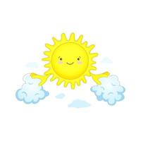 Sweet sunshine spreads the clouds with his hands. The concept of solving all problems. vector