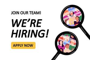 We're hiring background template with people under magnifying glass vector