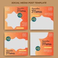 Delicious ramadan food chicken beef or vegetable on bowl social media post restaurant breakfast sale template design with orange, yellow and brown background vector