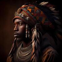 Portrait realistic graphics of an African man with strong facial features in national clothes - image photo