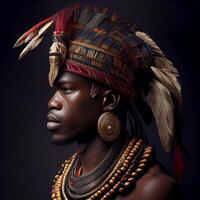 Portrait realistic graphics of an African man with strong facial features in national clothes - image photo