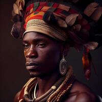 Portrait realistic graphics of an African man with strong facial features in national clothes - image photo