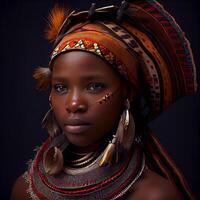 Portrait realistic graphics of an African woman with strong facial features in national clothes - image photo