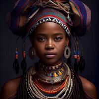 Portrait realistic graphics of an African woman with strong facial features in national clothes - image photo