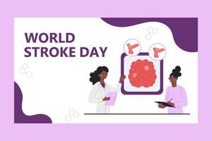 World Stroke Day banner in flat style. Social media stroke brain with illustrations by doctors vector