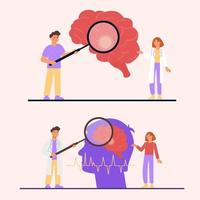 Set of illustration of a doctor and a patient examining a brain stroke in flat style. vector