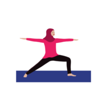 mujer en hijab y ropa de deporte haciendo yoga png