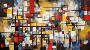 , cubist painted abstract colorful rectangles in mondrian style background. Trendy geometric design. photo