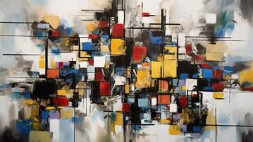 , cubist painted abstract colorful rectangles in mondrian style background. Trendy geometric design. photo