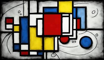 generativo ai, cubista pintado resumen vistoso rectángulos en Mondrian estilo antecedentes. de moda geométrico diseño. foto