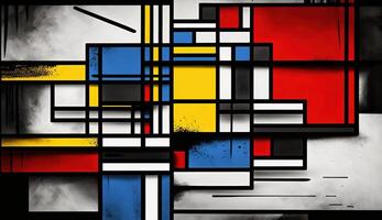 , cubist painted abstract colorful rectangles in mondrian style background. Trendy geometric design. photo