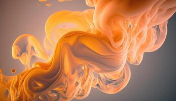 , Flowing light apricot crush smoke with splashes. Soft fluid banner, spring female mood, 3D effect, modern macro realistic abstract background illustration, ink in water effect. photo