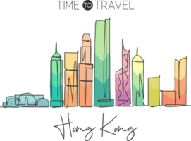 eine durchgehende Strichzeichnung der Skyline von Hongkong, China. schöner Wahrzeichen-Wanddekor-Plakatdruck. Weltlandschaftstourismus Reiseurlaub. stilvolle einzeilige zeichnen-design-vektorillustration png