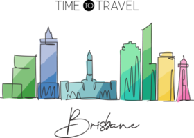 One continuous line drawing of Brisbane city skyline, Australia. Beautiful landmark. World landscape tourism travel vacation poster. Editable stylish stroke single line draw design vector illustration png