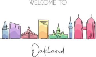 eine durchgehende Linienzeichnung der Skyline von Oakland, Kalifornien. schönes Wahrzeichen. Weltlandschaftstourismusreise-Ferienplakat. bearbeitbare, stilvolle, einzeilige, strichzeichnung, design, vektor, illustration png