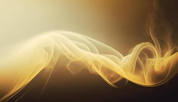 , Flowing light yellow smoke with splashes. Soft fluid banner, spring female mood, 3D effect, modern macro realistic abstract background illustration, ink in water effect. photo