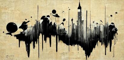 , Ink black street graffiti art on a textured paper vintage background, inspired by Banksy. photo