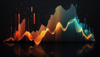 generativo ai, valores mercado gráfico líneas, financiero grafico en tecnología resumen antecedentes representar financiero crisis, financiero fusión de un reactor. tecnología concepto, comercio mercado concepto. foto