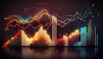 , stock market chart lines, financial graph on technology abstract background represent financial crisis, financial meltdown. Technology concept, trading market concept. photo