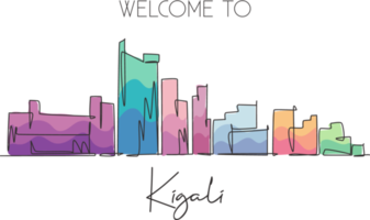 One single line drawing Kigali city skyline, Rwanda. Historical place landscape in world postcard art. Best holiday destination. Editable stroke trendy continuous line draw design vector illustration png