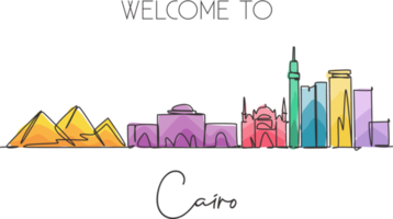 One continuous line drawing of Cairo city skyline, Egypt. Beautiful landmark. World landscape tourism and travel vacation. Editable stylish stroke single line draw design vector graphic illustration png