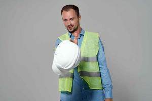 male builders protection Working profession isolated background photo