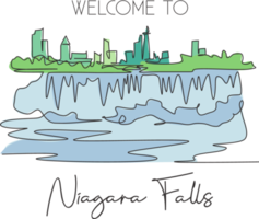 Eine durchgehende Linie zeichnet die Skyline von Niagara Falls, Kanada. schöne Naturwahrzeichen-Postkartenkunst. Weltlandschaftstourismus Reiseurlaub. bearbeitbare Strichzeichnungsdesign-Vektorillustration des einzeiligen Strichs png