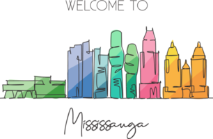 een enkele lijntekening mississauga city skyline canada. wereld historisch stadslandschap. beste plaats vakantiebestemming thuis muur decor poster print. doorlopende lijn tekenen ontwerp vectorillustratie png