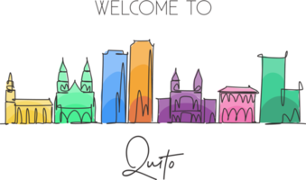 One single line drawing of Quito city skyline, Ecuador. World historical town landscape. Best holiday place destination postcard. Editable stroke trendy continuous line draw design vector illustration png