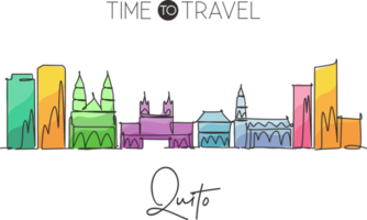 Single continuous line drawing of Quito city skyline, Ecuador. Famous city scraper and landscape. World travel destination concept. Editable stroke modern one line draw art design vector illustration png