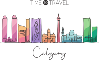 einzelne fortlaufende Linienzeichnung der Skyline von Calgary, Kanada. berühmtes Stadtkratzer-Landschaftswanddekor-Poster. weltreisezielkonzept. moderne einzeilige abgehobene betragsdesign-vektorillustration png