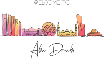 One continuous line drawing of Abu Dhabi city skyline, United Arab Emirates. Beautiful city landmark. World landscape tourism and travel . Editable stroke single line draw design vector illustration png