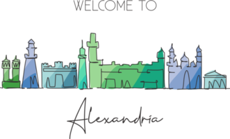 un disegno a linea continua dello skyline di alessandria, egitto. bellissimo punto di riferimento della città. turismo paesaggistico mondiale e vacanze di viaggio. illustrazione vettoriale di disegno a linea singola con tratto elegante modificabile png