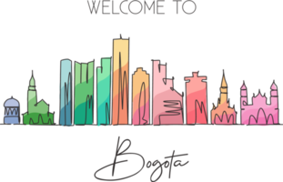 One single line drawing Bogota city skyline, Colombia. World historical town landscape postcard. Best holiday place destination. Editable stroke trendy continuous line draw design vector illustration png