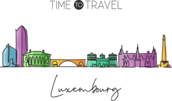 enkele doorlopende lijntekening skyline van de stad van luxemburg. beroemde stad schraper landschap thuis muur decor poster print. wereld reisbestemming concept. moderne één lijn tekenen ontwerp vectorillustratie png