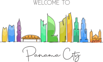 One single line drawing of Panama city skyline, Panama. World historical town landscape. Best place holiday destination postcard. Editable stroke trendy continuous line draw design vector illustration png
