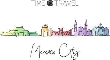 un seul dessin au trait des toits de la ville de mexico, mexique. paysage de la ville historique du monde. meilleur endroit impression d'affiche de décoration de maison de destination de vacances. illustration vectorielle de dessin à la ligne continue à la mode png