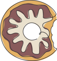 un dibujo de una sola línea de la ilustración de vector gráfico del logotipo de la tienda de donuts dulces frescos. menú de café de comida rápida donut y concepto de insignia de restaurante. diseño de dibujo de línea continua moderna logotipo de comida callejera png