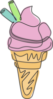 un dibujo de línea continua del delicioso emblema del logotipo del restaurante con cono de helado fresco. concepto de plantilla de logotipo de tienda de café de helado dulce de postre. ilustración de vector de diseño de dibujo de línea única moderna png