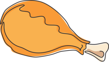 en kontinuerlig linjeteckning av heta kryddiga krispiga läckra amerikanska friterade kycklingar restaurang logotyp emblem. snabbmatsbutik logotyp mall koncept. moderna en rad rita design vektorillustration png