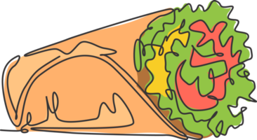 dibujo de una sola línea continua de la etiqueta del logotipo de la tienda de burritos mexicanos estilizados. Emblem taco concepto de restaurante de comida rápida. ilustración de vector de diseño de dibujo de una línea moderna para café o servicio de entrega de alimentos png