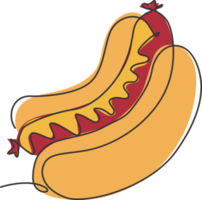 un dibujo de una sola línea de la ilustración de vector gráfico del logotipo de hot dog americano fresco. menú de cafetería sándwich de comida rápida y concepto de placa de restaurante. diseño de dibujo de línea continua moderna logotipo de comida callejera png