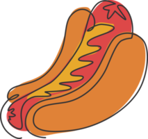un dibujo de línea continua del delicioso emblema del logotipo del restaurante americano de perritos calientes. concepto de plantilla de logotipo de tienda de café hotdog de comida rápida. ilustración gráfica de diseño vectorial de dibujo de una sola línea moderna png