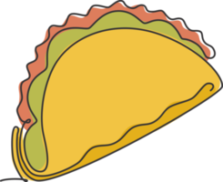 un dibujo de una sola línea de la ilustración gráfica vectorial del logo del taco mexicano fresco. Menú de café de comida rápida y concepto de placa de restaurante de México. diseño de dibujo de línea continua moderna logotipo de comida callejera png