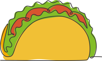 un dibujo de una sola línea de la ilustración gráfica del vector del logotipo del taco mexicano fresco. menú de cafetería de comida rápida de México y concepto de placa de restaurante. diseño de dibujo de línea continua moderna logotipo de comida callejera png