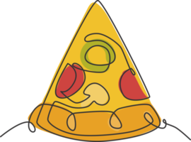 etiqueta de logotipo de pizza italiana de dibujo de línea continua única. concepto de restaurante pizzería de comida rápida emblema. ilustración gráfica vectorial de diseño de dibujo de una línea moderna para cafetería, tienda o servicio de entrega de alimentos png